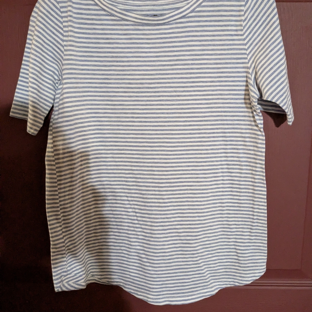 LOFT White and Blue Striped Short Sleeve Tee